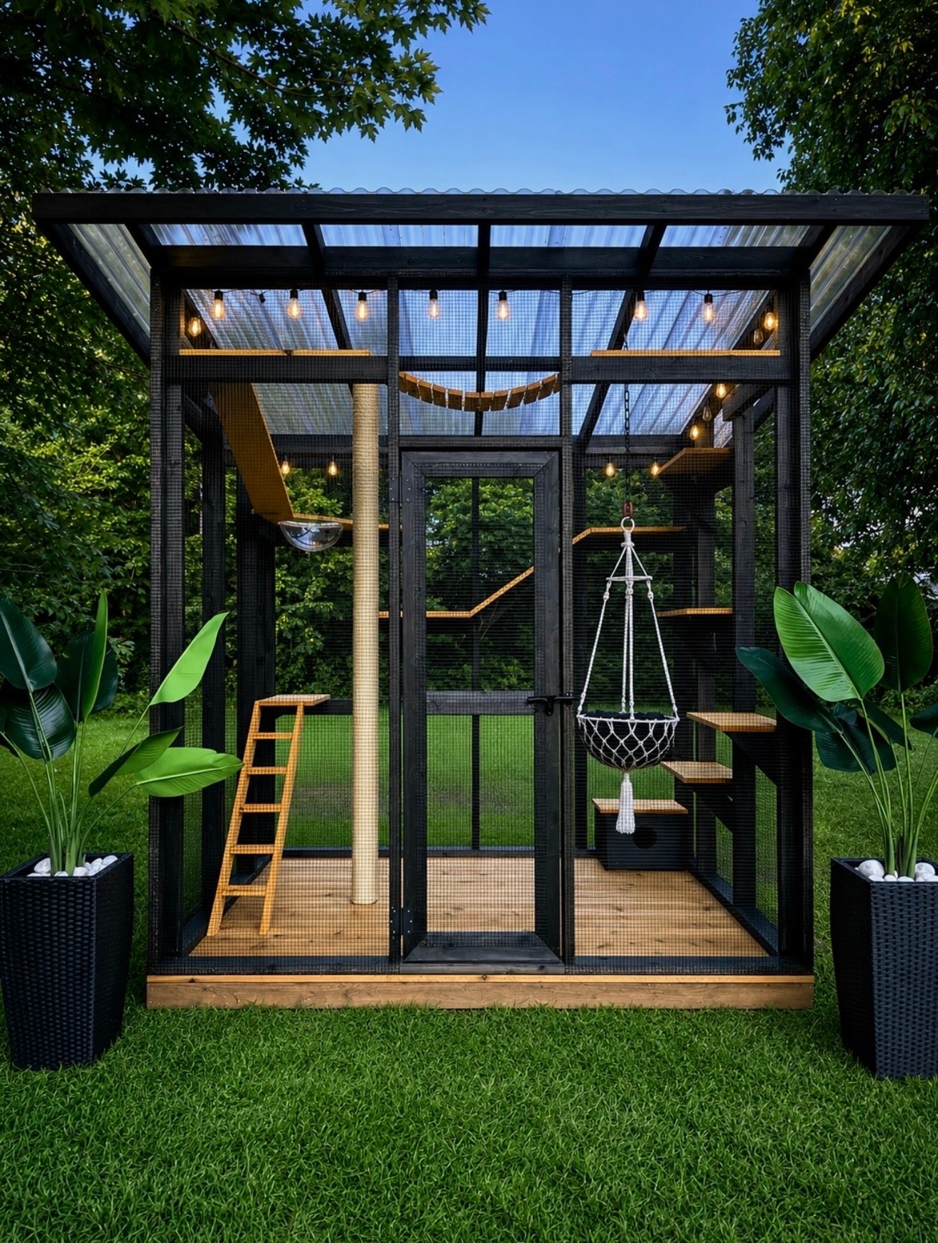 Luxury catio exterior with evening lighting